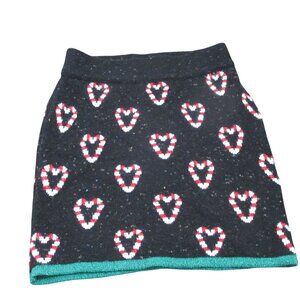 Celebrate Together Pull‎ On Christmas Skirt Womens Small Black Candy Cane Hearts